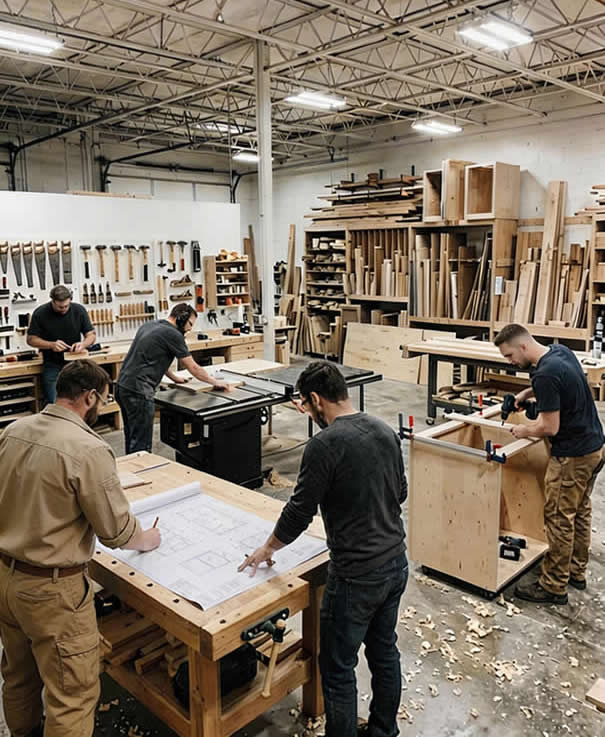 Ted's workshop and production team